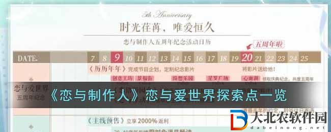《戀與制作人》戀與愛世界探索點一覽