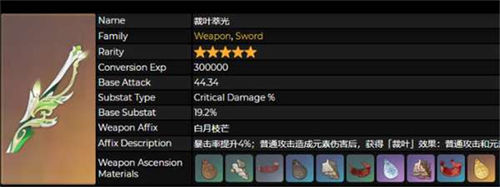 原神裁葉萃光武器屬性介紹