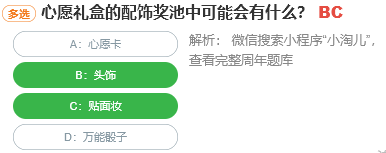 心愿禮盒的配飾獎池中可能會有什么